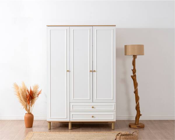  - Helly Amber Beyaz Detaylı 3 Kapaklı Gardırop