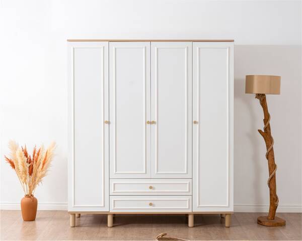  - Helly Amber Beyaz Detaylı 4 Kapaklı Gardırop