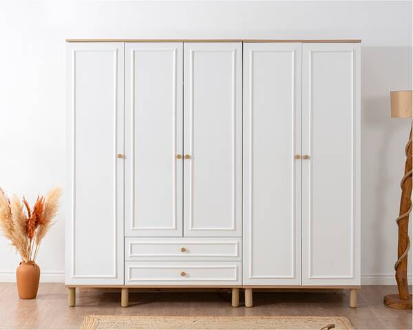  - Helly Amber Beyaz Detaylı 5 Kapaklı Gardırop