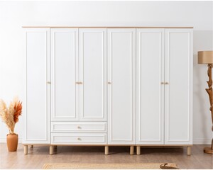 Helly Amber Beyaz Detaylı 6 Kapaklı Gardırop