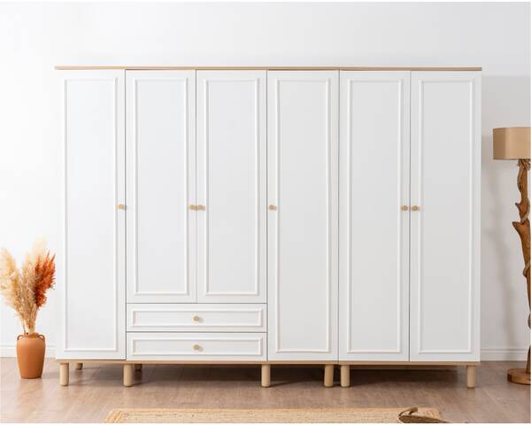  - Helly Amber Beyaz Detaylı 6 Kapaklı Gardırop