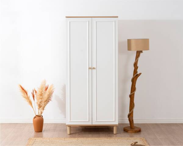  - Helly Amber Beyaz Detaylı 2 Kapaklı Gardırop