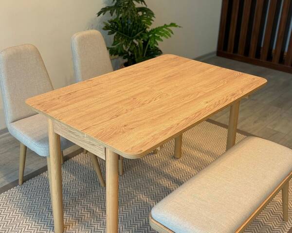 Arvo 2 sandalye 1 Bench Mutfak Masa Takımı Meşe-Krem - 6