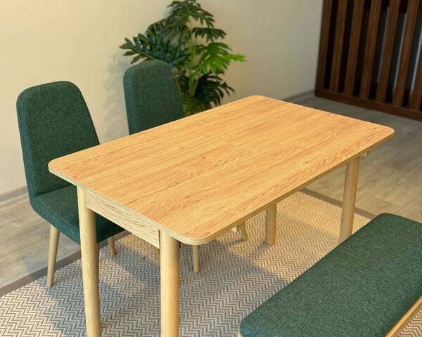 Arvo 2 sandalye 1 Bench Mutfak Masa Takımı Meşe-Yeşil - 6
