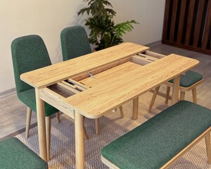 Arvo 2 sandalye 2 Tabure 1 Bench Mutfak Masa Takımı Meşe-Yeşil - 3