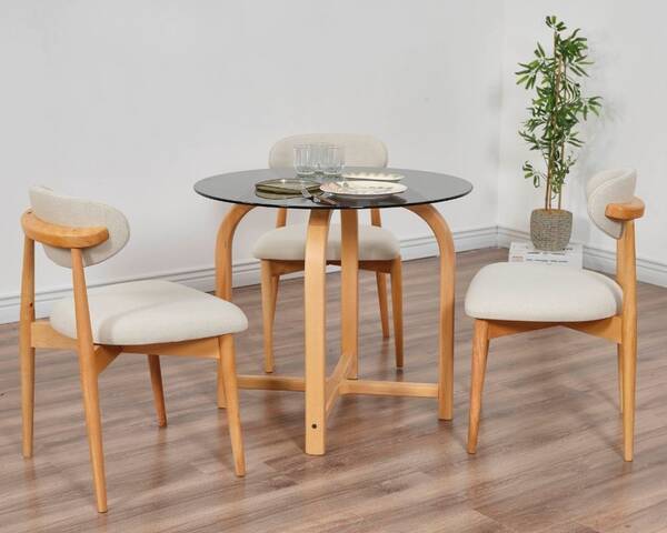  - Bohem 3 sandalye Coco Maison Füme Cam Yuvarlak Masa Takımı 85 Ø 