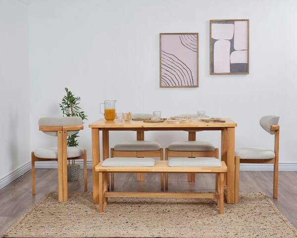 Avokado - Cheri Minimal 4 Sandalye 1 Bench 1 Masa (80x160)