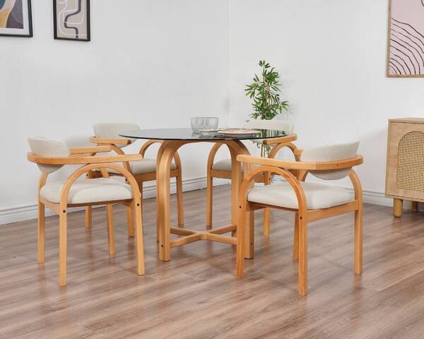 Coco Maison 4 sandalye Füme Cam Yuvarlak Masa Takımı 105 Ø  - 5