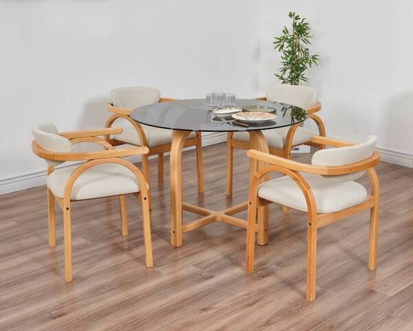  - Coco Maison 4 sandalye Füme Cam Yuvarlak Masa Takımı 105 Ø 