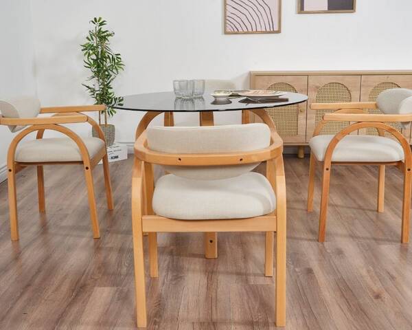 Coco Maison 4 sandalye Füme Cam Yuvarlak Masa Takımı 105 Ø  - 3