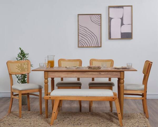 Hazeran 4 Sandalye 1 Bench Açılır Masa Takımı 80x130 / 80x160 - 1
