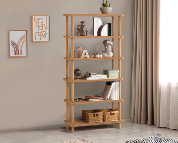  - Leila 6 Raflı Naturel Kitaplık 80x28