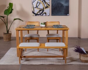 Masif Hazeran Masa Takımı 2 Sandalye 1 Bench 1 Masif Masa (80x160)