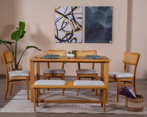 Masif Hazeran Masa Takımı 4 Sandalye 1 Bench 1 Masif Masa (80x160) - 3