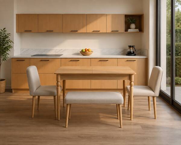 Avokado - Mini Minimal Masa Takımı 2 Sandalye 1 Bench 1 Masa (70x110 açılınca 140 cm)