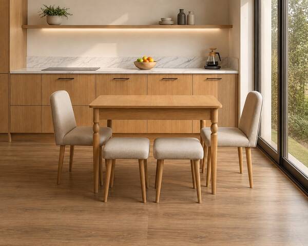 Avokado - Mini Minimal Masa Takımı 2 Sandalye 2 Tabure 1 Masa (70x110 açılınca 140 cm)
