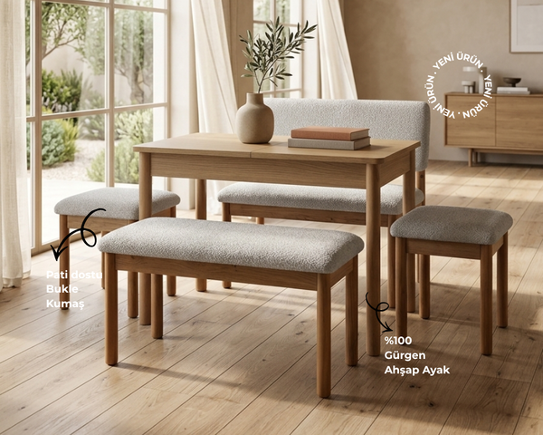  - Mood Minimal 2 Tabure 1 Sırtlı Bench 1 Sırtsız Bench Mutfak Masa Takımı