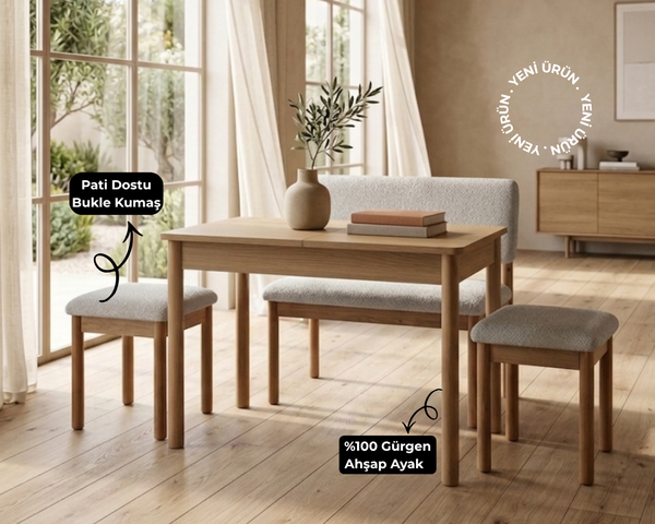  - Mood Minimal 2 Tabure 1 Sırtlı Bench Mutfak Masa Takımı