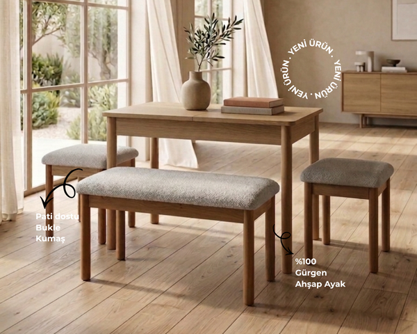  - Mood Minimal 2 Tabure 1 Sırtsız Bench Mutfak Masa Takımı