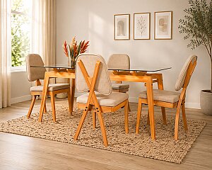 Pera Camlı Masa Takımı 4 Sandalye 1 Masa (160x80)