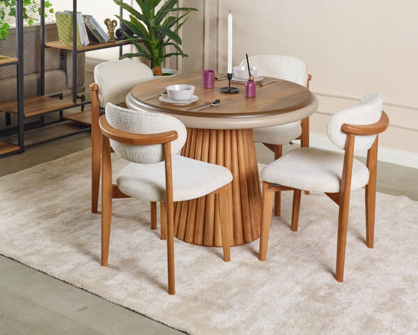  - İthra Doğal Ceviz Kaplama Masa Takımı 4 Sandalye 1 Masa 100Ø