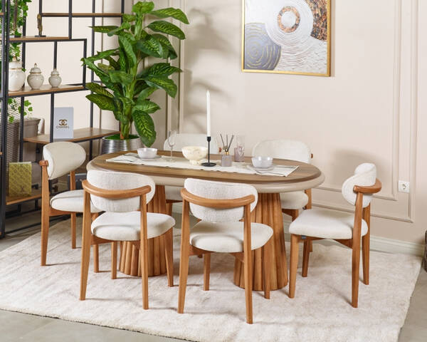  - İthra Doğal Ceviz Kaplama Masa Takımı 6 Sandalye 1 Masa 90x170