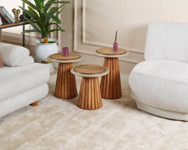  - İthra Doğal Ceviz Kaplama 3'lü Zigon Sehpa