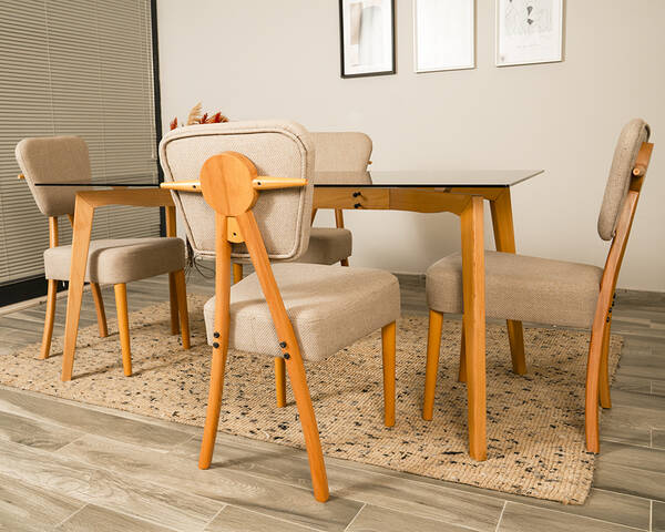  - Tia Camlı Masa Takımı 4 Sandalye 1 Masa (160x80)