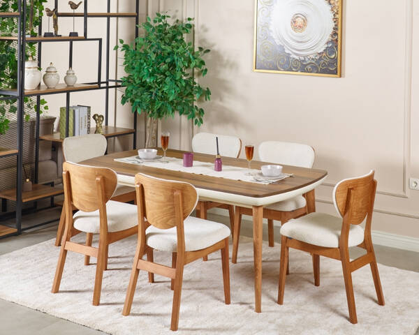  - Vizyon Doğal Ceviz Kaplama Masa Takımı 170x90